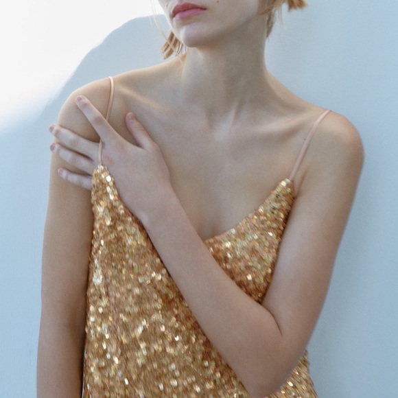 Zara SEQUIN KNIT SLIP DRESS - Picture 2 of 9
